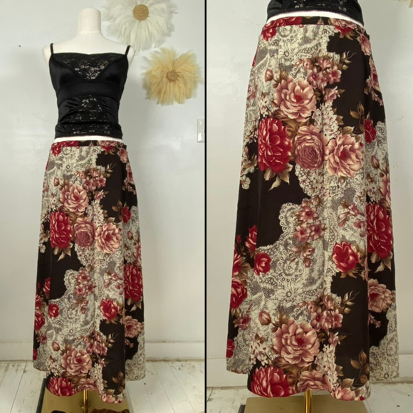 Kathie Lee Collection Dresses & Skirts - Vintage Kathy Lee Womens Y2K Whimsigoth Maxi Skirt Size 16 Dark Fairy Floral,